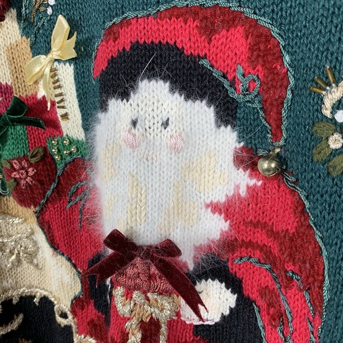 Vintage Erbstück Sammlerstück Weihnachtsmann mit Geschenken bestickt Weihnachtspullover 16 (XL?) - Bild 4 von 14
