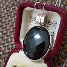 925 Jewellery Sterling Silver Black Onyx Pendant Necklace 16–18" Adjustable