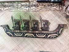 New 3’ Marquesan style Canoe W/ 4 Tiki Paddlers Tiki bar Decor Oceanic