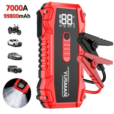 YUSMAN 7000A Car Jump Starter 99800mah Power Bank Pack Battery Booster Fast Charger