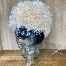 Knit Fluffy Hat Womens Cream Crochet Beanie Cap OSFA