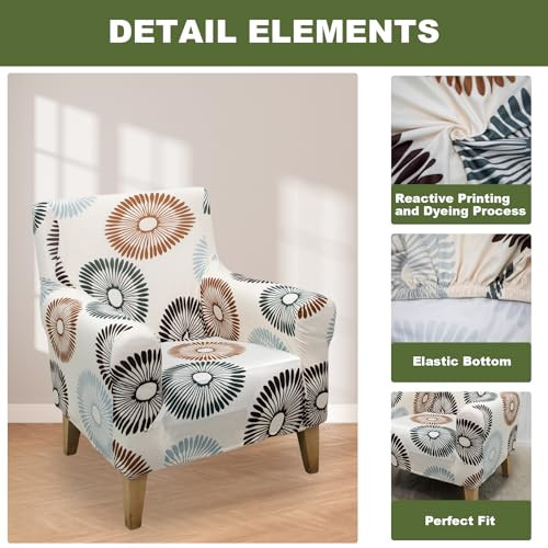 Banquet Armchair Slipcover Printed Chair Covers with Arms Stretch Club 2PCS 46 - Picture 4 of 7