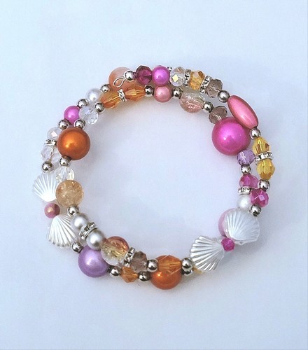 Sylvie's Edelstahl Spiral Armband Maritim Kristalle Perlen pink rosa orange/1329 - Bild 3 von 4