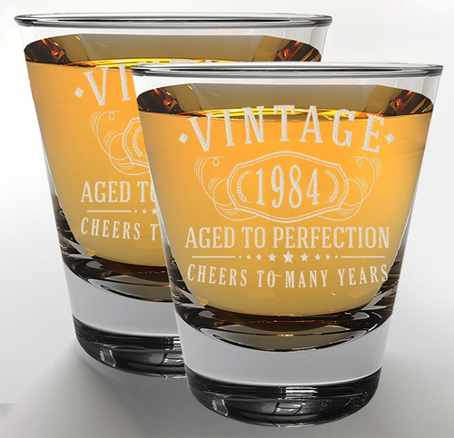 Vintage 1984 Etched 2Pk 1.75Oz Shot Glasses - 41St Birthday Gifts for Women Men - Picture 11 of 12