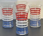 Vintage Red White & Blue Stripes Betsy Ross Patriotic Drinking Glasses MCM
