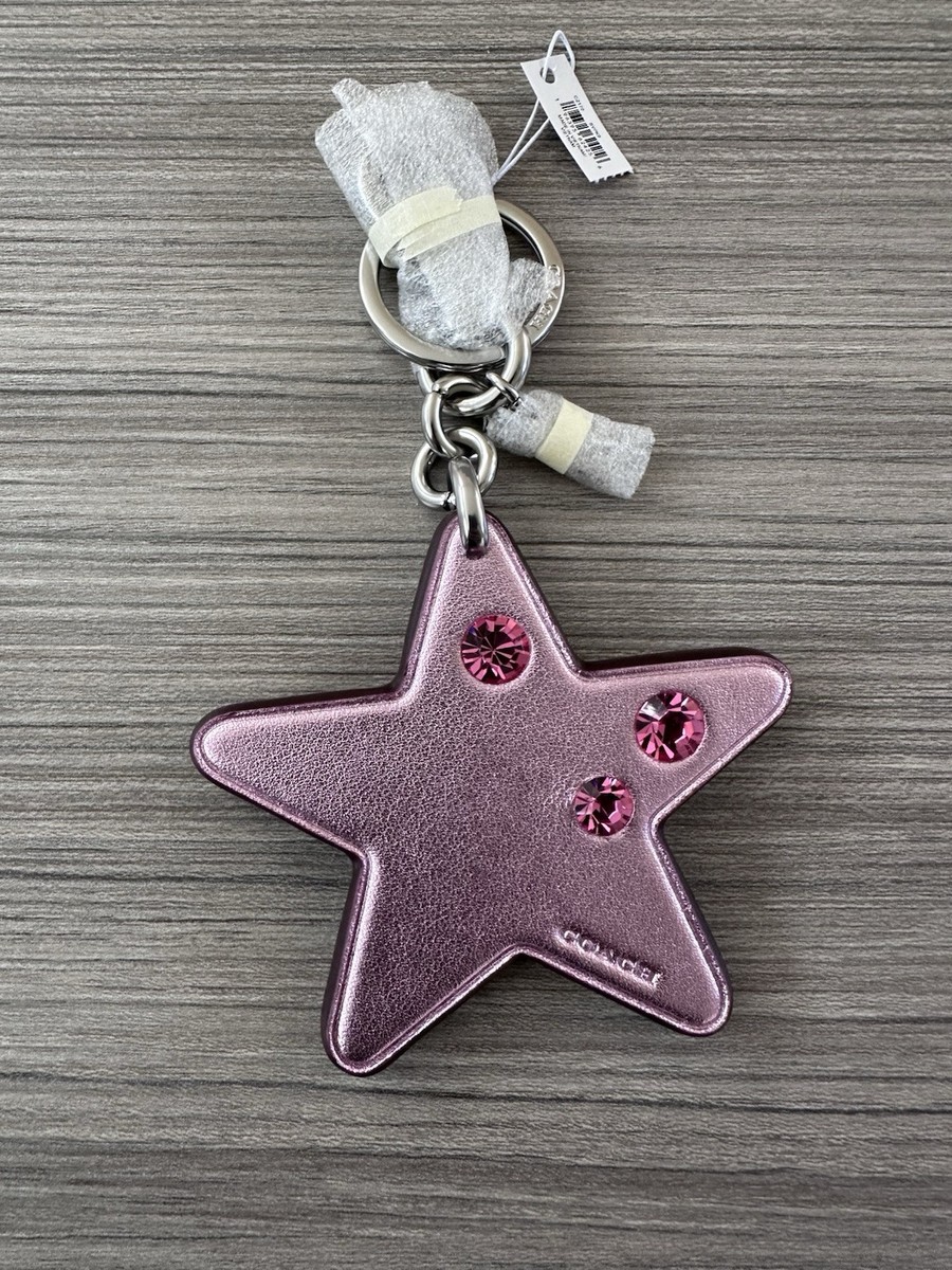 NWT Coach Metallic Leather Star Bag Charm With Gems Keychain