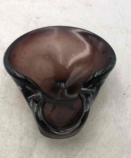 Brown Decorative Murano Art Glass Clam Shape Folded Bowl Dish