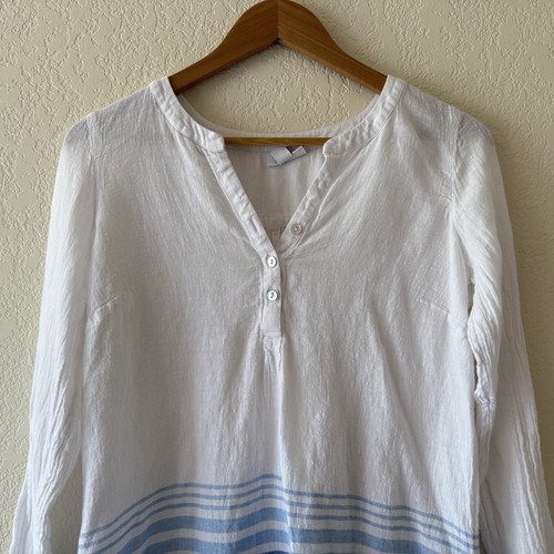 J Jill Leinen Popover Tunika Top Schwimmen Cover Up Damen XS weiß blau gestreift - Bild 2 von 13
