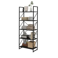 5 Tier Bookshelf, Classically Home Office Bookcase Shelf Storage Organizer,Black