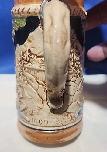 Vtg German Beer Stein w/ Lid - "In Freud and. sorry, drink always" (Translation) - Picture 11 of 11