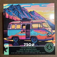 Colorful Camping Glow JIGSAW PUZZLE 750pcs 24x18 Ceaco glow in the dark COMPLETE