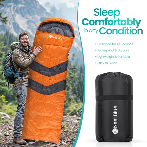 4 Season Single Sleeping Bag Premium Waterproof Camping Hiking Envelope Bags UK - Picture 34 of 56