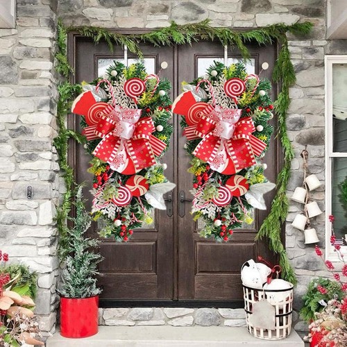 2 Stück Weihnachten Zuckerstangenkranz für Haustür Weihnachtstreppe6190 - Bild 2 von 8