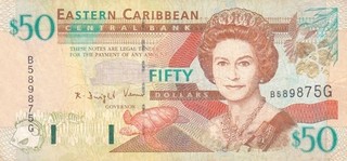 #Eastern Caribbean Central Bank Grenada 50 Dollars 2000 P 40 VF Qn. Elizabeth I