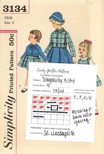 Simplicity 3134 Square Neck, Pleated Jumper or Dress & Jacket Sz 4 INCOMPLETE - Picture 2 of 5