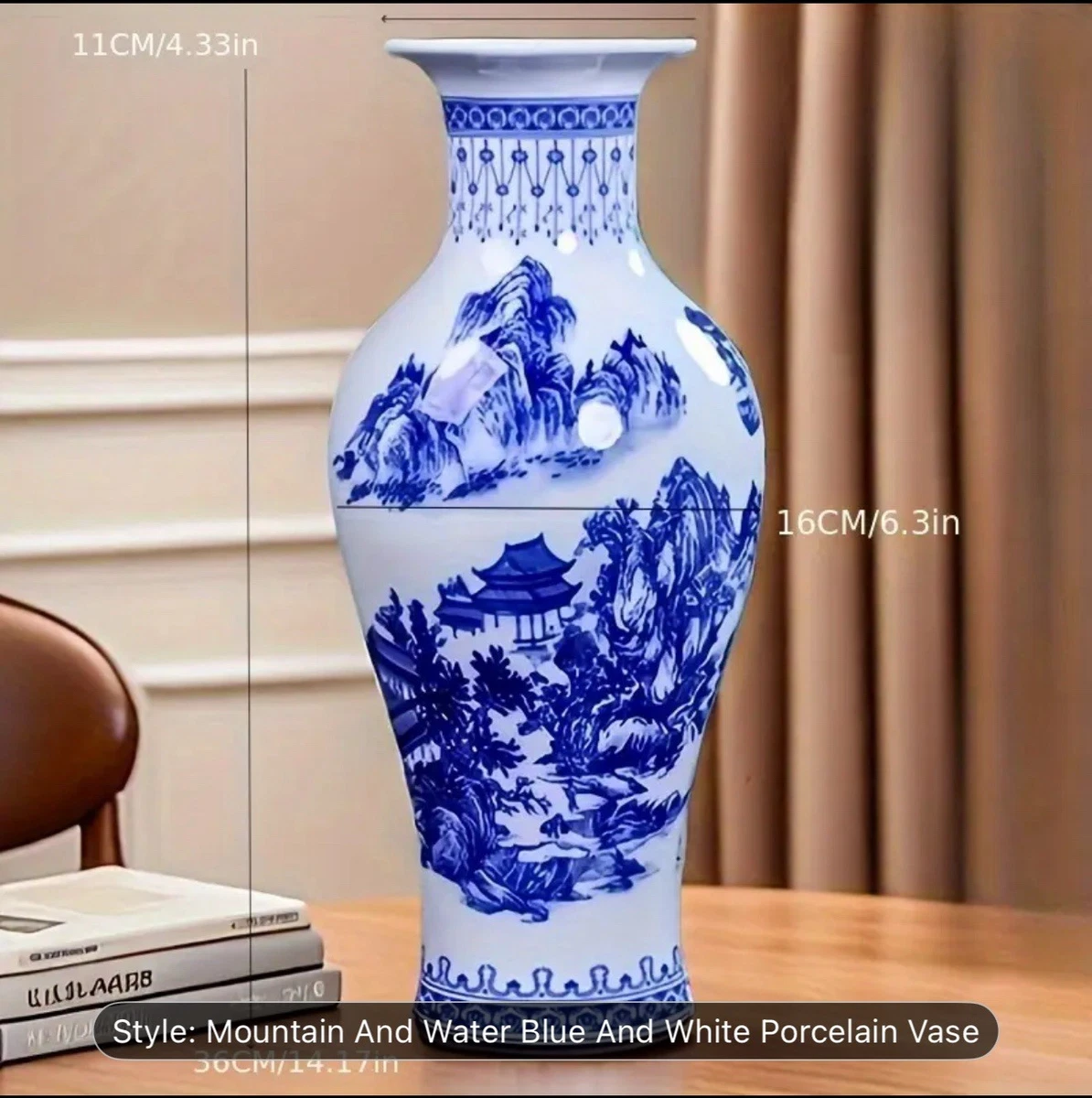 36cm Tall Blue & White Porcelain Flower Vase for Home Decor / Gift