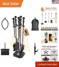 Elegant 5-Piece Wrought Iron Fireplace Tool Set - 31” Indoor/Outdoor Essentials
