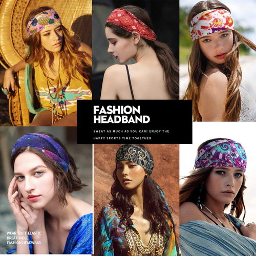 8-Pack Women's Boho Elastic Headbands for Sports, Yoga, and Fitness - Picture 7 of 12