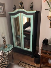 Double Wardrobe Handpainted in black with turquoise and gold detail