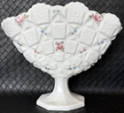 Westmoreland Milk glass Vase Napkin Holder Fan Shaped With Flowers Vintage 1960s
