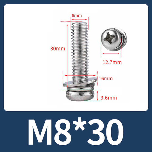 304/316 Phillips Pan Head Machine Screws With Washer Round Head Bolts Set M2-M10 - Picture 100 of 140