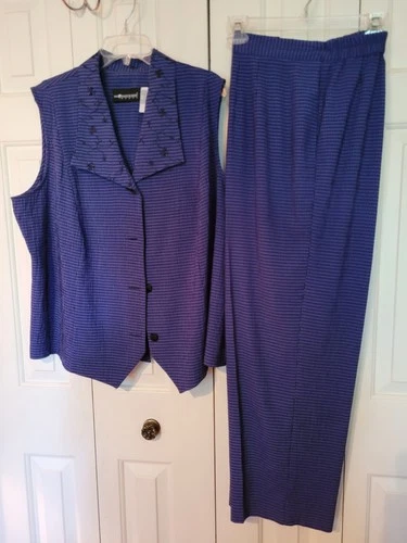 Sag Harbor Ladies Suit BlueBlack Vest Dress Pants Good Condition 22w Petite