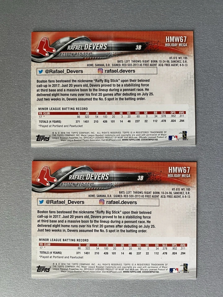 4 cards 3- 2018 Topps Holiday Rafael Devers RC Rookie + Platinum Presence Insert - Image 2 of 4