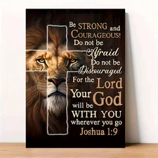 Christian Lion Canvas Wall Art Joshua 1:9 Bible Verse Print Religious Artwork
