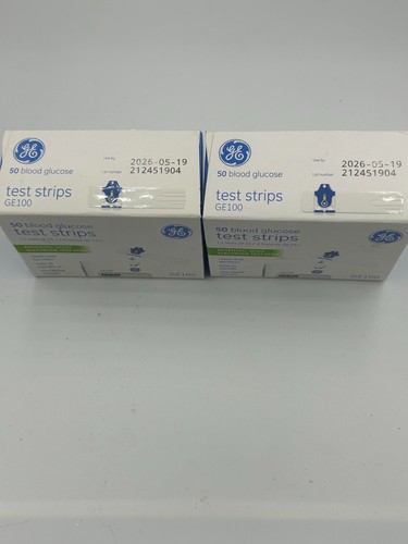GE GE100 Blutzuckerteststreifen 50 Stück x2 Schachteln Ablaufdatum 2026-05 versiegelt 100 insgesamt - Bild 2 von 2
