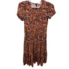 J. Crew Floral Tiered Midi Dress Red and Yellow Puff Sleeves Flowy Cottagecore