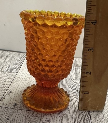 Vintage Orange Hobnail Glass 4" Footed Candle Holder May GLOW UV Mid century - Picture 9 of 11