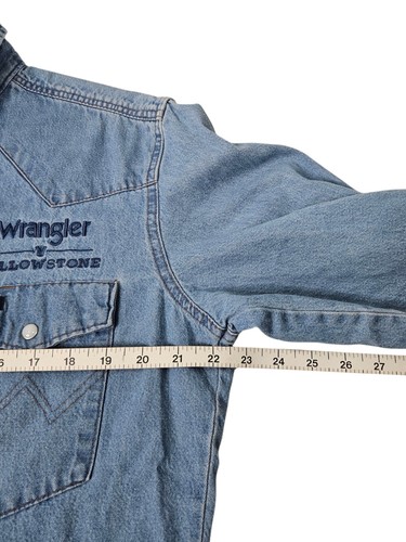 Wrangler x Yellowstone Pearl Snap Denim Shirt Embroidered Men's Medium Blue - Picture 10 of 11