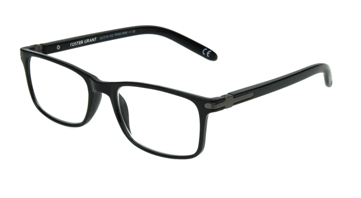 Foster Grant COLE Men s Reading Glasses BLACK RECTANGULAR 1.50 2.75 3.25