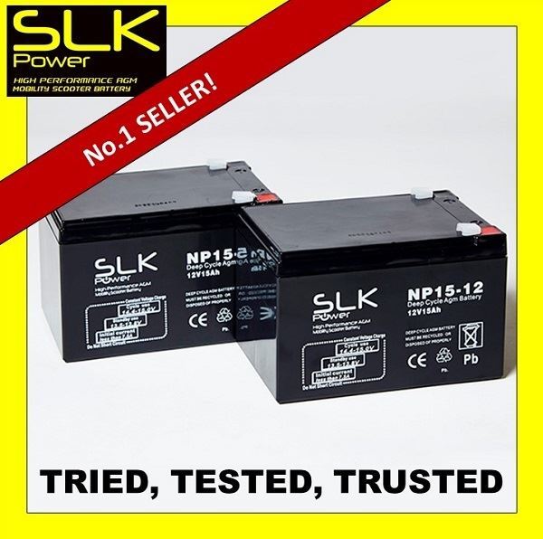PAIR 12v 15ah MOBILITY SCOOTER AGM BATTERIES - UPGRADE 12ah MOBILITY BATTERIES OB10455 PAIR 12v 15ah MOBILITY SCOOTER AGM BATTERIES - UPGRADE 12ah MOBILITY BATTERIES OB10455