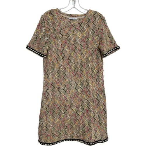 ZARA Vestito Donna M Cambio Tweed Maglia Finta Perla Bordo Filo Metallizzato Mini Twiggy - Foto 4 di 18