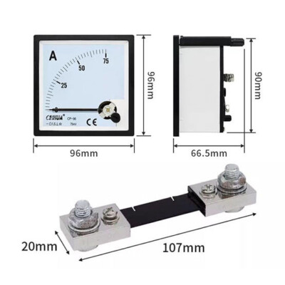 1 Pc. New CP-96 DC Ammeter Pointer AMP Current Meter DC 0-75A & Shunt 75A/75MV