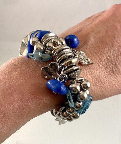 Silber & Blau Blumen Bettel Perlen Armband Stretch SPASS 💎NEU! PJ - Bild 4 von 4