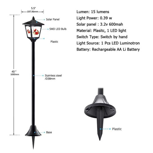 2 Pack 40'' Solar Post Light Pole Light Garden Pathway Yard Christmas Lamp Decor - Picture 20 of 40