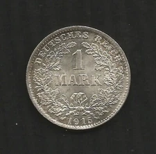 1915 D GERMANY EMPIRE 1 MARK SILVER COIN KM#14. UNC