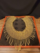 Gold Seed Bead Draped Collar Necklace Vintage