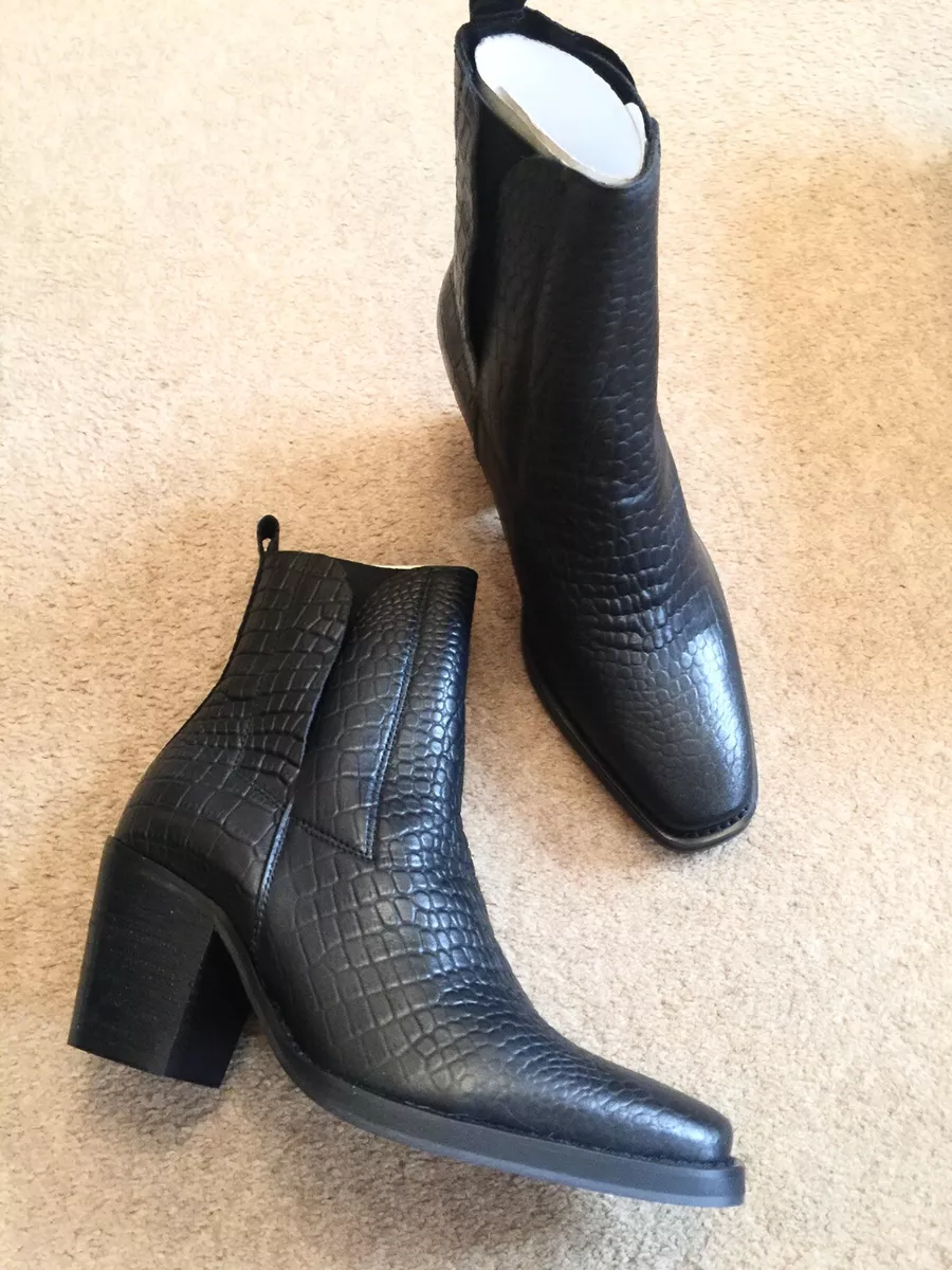 Topshop Mason Croc Effect Leather Western Ankle Boots UK4 EU37 US6.5