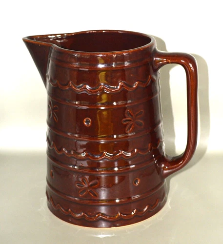 Marcrest Daisy & Dot Oven-Proof Stoneware Pitcher 8" Brown Drip Vintage