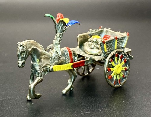 VTG 800 Silver Enameled Painted Horse Drawn Cart Miniature, Made In Italy. - Picture 2 of 11