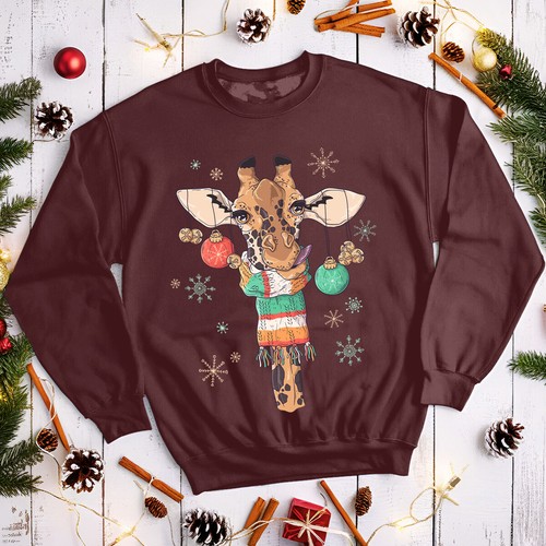 Giraffe Christmas Jumper Funny Ugly Whimsical Mens and Womens Sweatshirts #MC - Picture 20 of 29