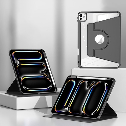 Für Apple iPad Pro 11 2024 Magnetische Kunstleder Hülle Stifthalterung Schwarz