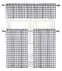 3 Pc. Country Chic Grey/Beige Plaid Tartan Kitchen Curtain Tier & Valance Set