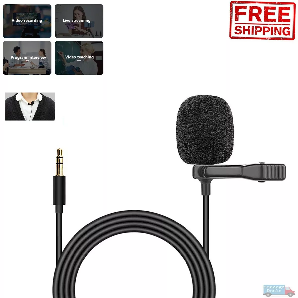 Omnidirectional Clip on Mini Mic Microphone 3.5mm Hands Free Wired Condenser