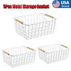 3Pcs Wire Storage Baskets Metal White Pantry Fruit Basket Christmas Decor Gift
