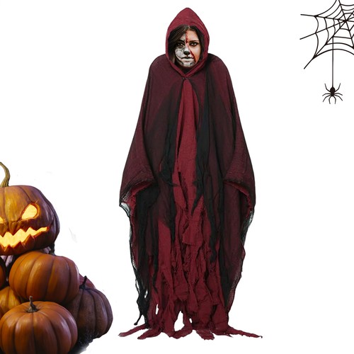 Medieval Velvet Hooded Cloak Wicca Long Robe Halloween Witchcraft Larp Capes - Picture 2 of 16