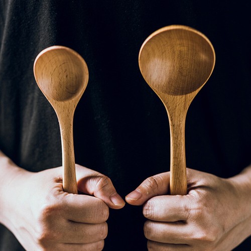 2 Pcs Beech Long-handled Spoon Kitchen Utensils Deep Soup Spoons - Picture 3 of 12